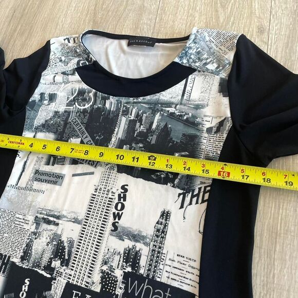 Y2K Newspaper Print Black & White Tunic Top McBling NYC Reputation Taylor Swift - Picture 6 of 8